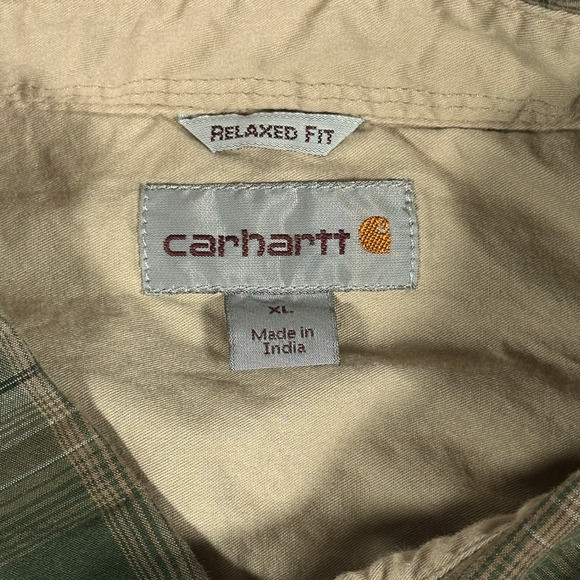 Carhartt Shirt Adult EXTRA LARGE Brown Green Military Camo Plaid Button Up Work - Picture 3 of 11